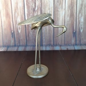 Brass water bird statue vintage Flamingo